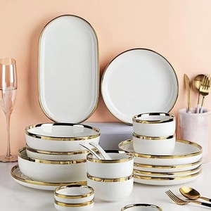 OEM Elegant Green Glazed Gold Rim Ceramic Dinnerware
