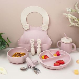 Custom BPA Free Silicone Tableware Silicone Plate Set Baby Feeding Bowl Baby Weaning Set