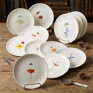 Hand Painted Botanical Ceramic Dinner Plate Set