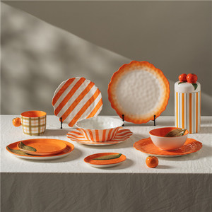 Delicate orange series unique design tableware set ceramic modern restaurant dinnerware