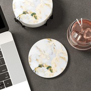 Eco-Friendly Modern Round Ceramic Coasters Absorbent Surface Cork Base Holder