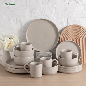 16 Piece Matte Beige Vintage Stoneware Ceramic Dinnerware Set for 4 People
