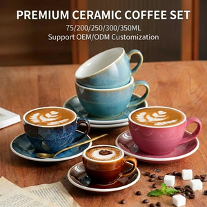 Retro Ceramic Cappuccino Coffee Tea Cups With Saucer