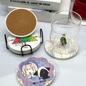 Absorbent Ceramic Stone Marble Pattern Coasters with Cork Base and Metal Holder