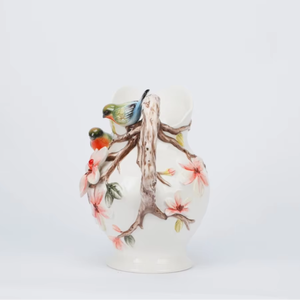 Vintage White Ceramic Pitcher Tulip Handle