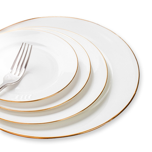 Ceramic Factory Wholesale Luxury With Golden Rim White Plate