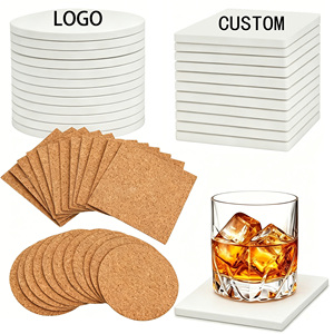 Custom logo Coasters With Cork Base Absorbent Coasters With Holder Set
