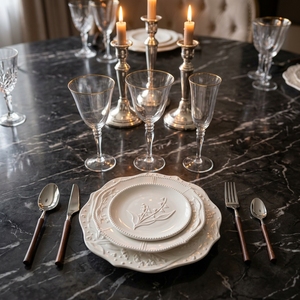 Embroidered Floral Pattern White Porcelain Dinner Plate
