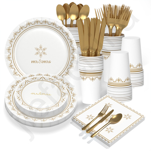 Wholesale Custom logo Disposable Paper Plates Compostable White Paper Tableware Set