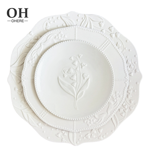 Exquisite Relief Ceramic Dinner Plate Flower Design Porcelain