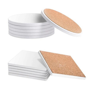 Sublimation Blanks Absorbent Ceramic Coaster With Cork Backing Pads