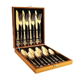 Luxury 16pcs Gold Cutlery Stainless Steel Royal Cutlery Set With Wooden Box