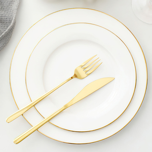 Customizable Decal Designs White and Gold Charger Plates Round High Quality Bone China Flat Plate With Gold Rim
