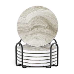 Eco-Friendly Marble Design Coaster Set with Cork Base and Bottom Sublimation Ceramic